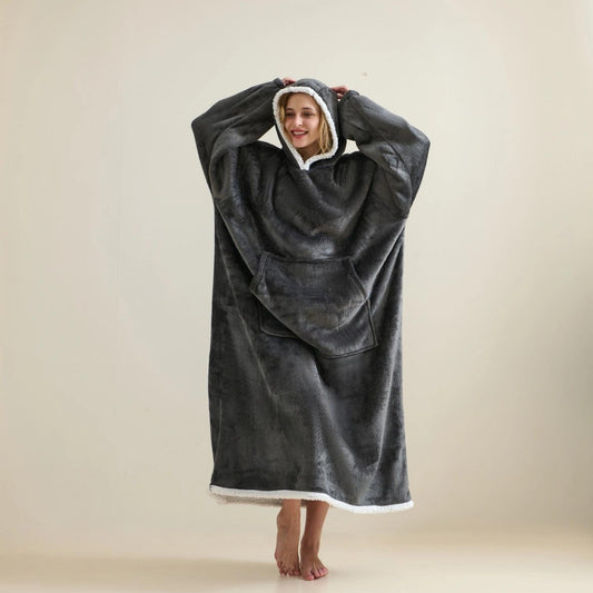Wearable Blanket Sweatshirt, Warm and Cozy Giant Blanket Hoodie | Gifts for Women and Men - thick Flannel Blankets with Sleeves and Giant Pocket - Light Grey