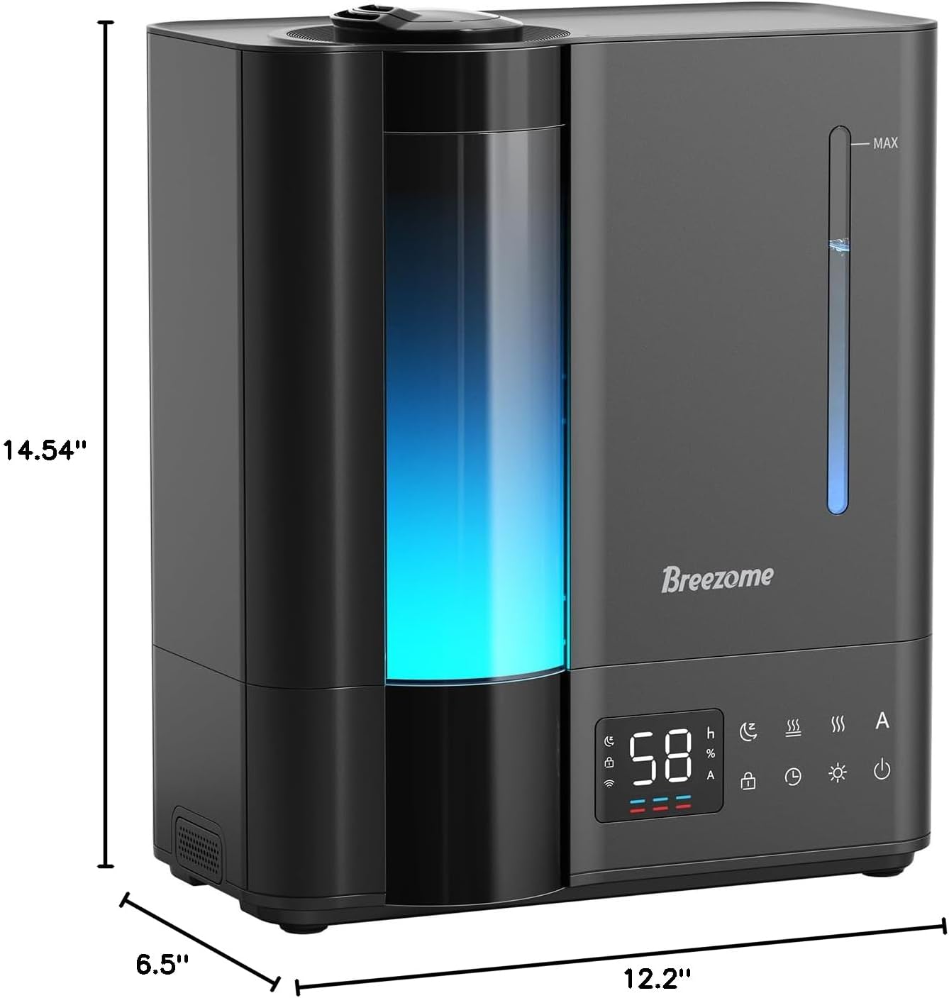 BREEZOME 8L Warm & Cool Mist Humidifier for Large Room 25dB 60H Runtime | Top Fill, 7-Color Mood Light, Smart Auto Humidistat, Essential Oil Tray, Safe Child Lock, 1-24H Timer for Bedroom Baby Plants