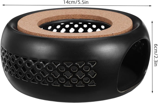 Ceramic Teapot Warmer Tea Pot Heater Stand Portable Round Cork Mat Multipurpose Beverage Warmer Protecting Table Surfaces for Coffee Pot and Soup for Office and Travel Use