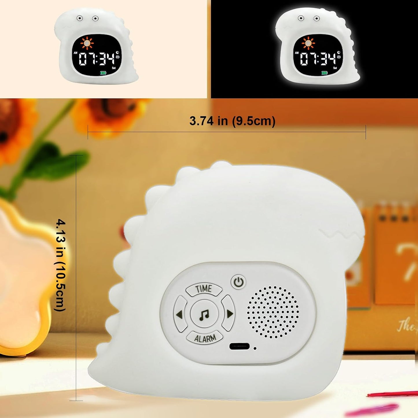 Kids Alarm Clock, Sunrise Alarm Clock with Night Light, LED Display Bedside Clock with Sleep Music Soothing Sounds, Snooze Function, 12/24H, 6 Adjustable Brightness for Bedroom, White Bear