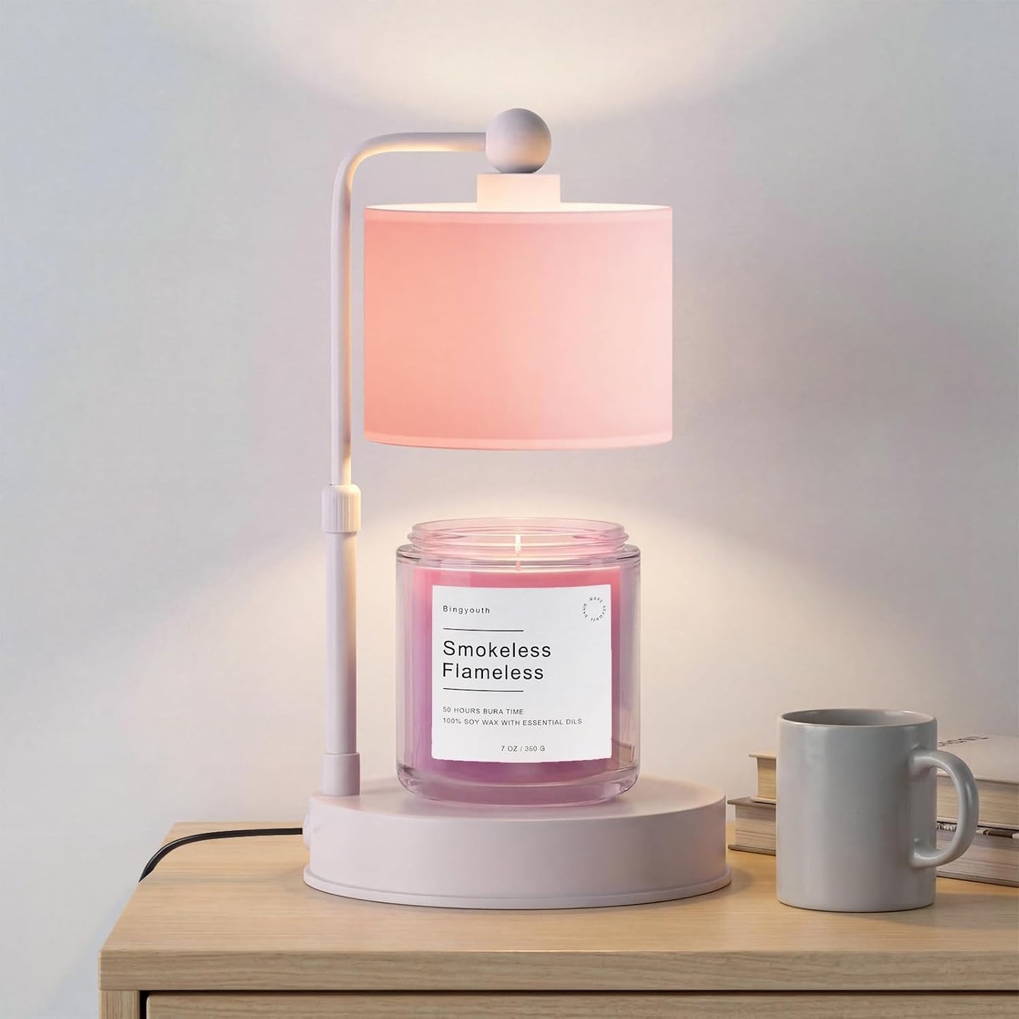 Candle Warmer Lamp with Timer, Best House Warming Gift, Height Adjustable & Dimmable Electric Candle Warmer Lamp, Includes 2 Bulbs, Birthday Gift for Women, Mom, Housewarming - Flaxen