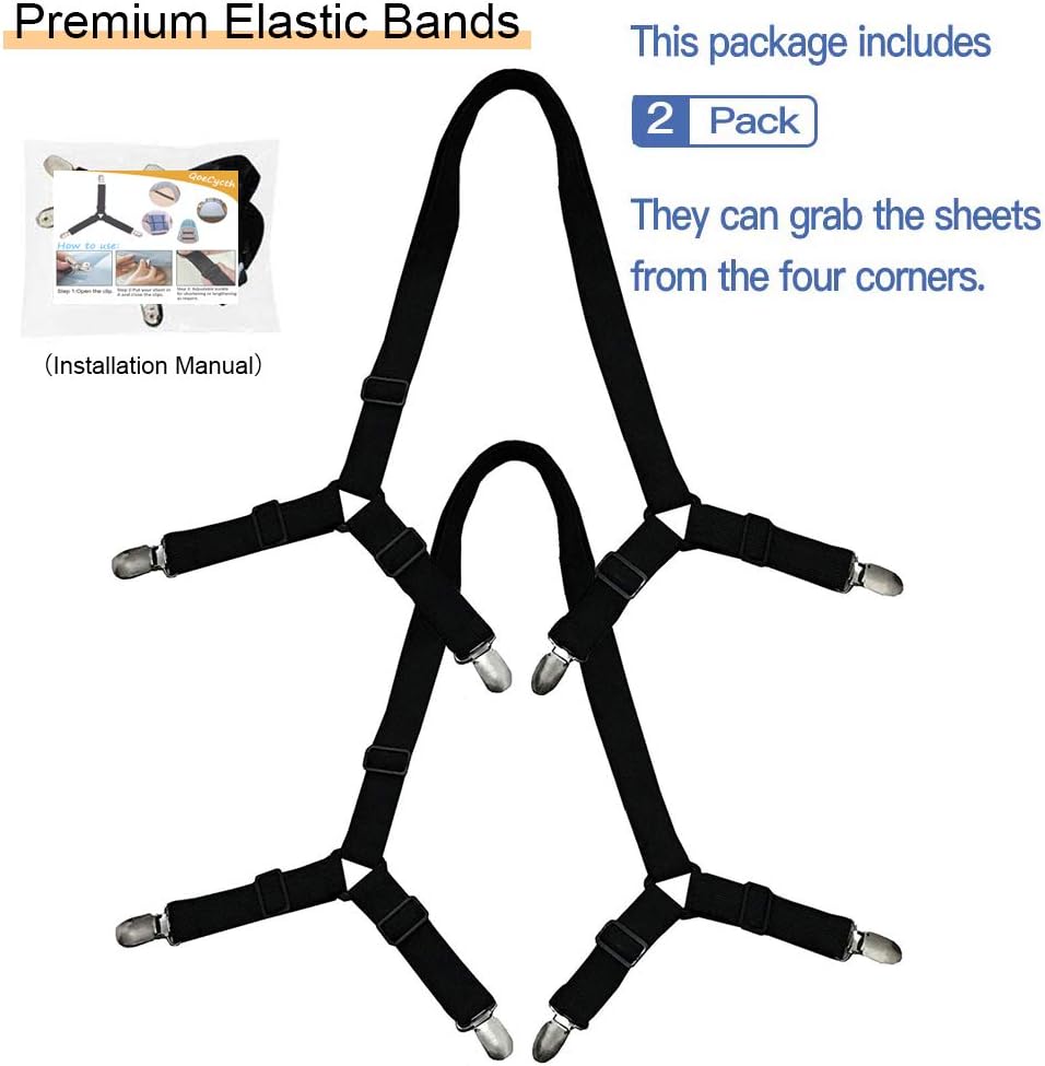 8Pcs Adjustable Bed Sheet Straps Clips, Elastic Mattress Sheet Fasteners Holder and Suspenders, Grippers to Hold Sheet, Mattress, Sofa, Couch, Table Cloth, Recliner Ironing Board Cover and More