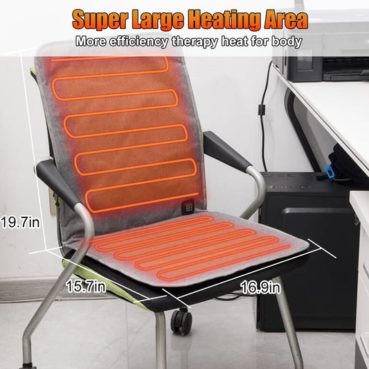 WOOLALA USB Heated Seat Cushion for Office Chair, Large Heating Area Cover | Therapy Heating Pad for Back, Lumbar, Hip, Thigh with 3 Temperatures Levels, 17In * 35.5In