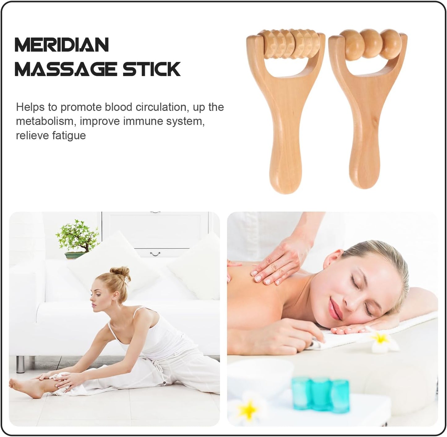 Wooden Massage Roller Tool Set for Full Body Relief Neck Shoulder Foot Leg Muscle Acupoint Therapy 2Pcs Compact Size 5.85 Inch Each