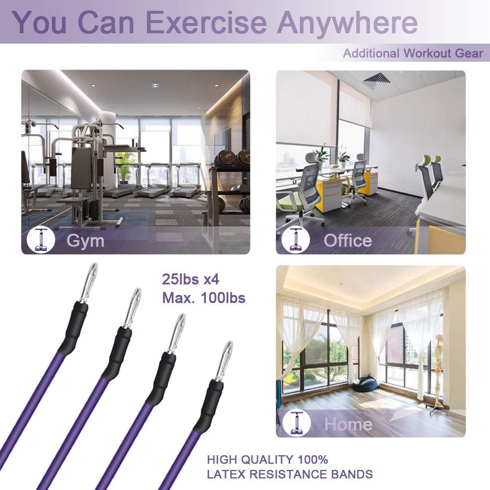 Pedal Resistance Band, 4-Tube Elastic Pull Rope, Sit-up Equipment, Yoga Strap Bodybuilding Expander, Exercise Bands, Fitness Equipment for Abdomen, Waist, Arm, Leg Stretching Slimming Training