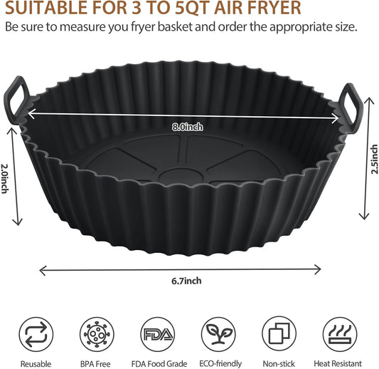 2 Pack Air Fryer Silicone Liners for Ninja, Reusable Silicone Bowl Basket Fit for 3 to 5QT Air Fryer, Replacement of Flammable Parchment Paper, Baking Tray Oven Accessories (Top 8in, Bottom 6.8in)