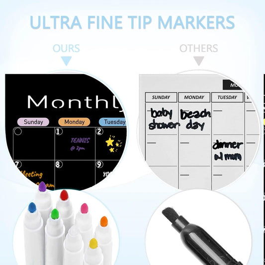 Hivillexun 16.5"x12" Clear Acrylic Magnetic Dry Erase Calendar Board with Monthly & Weekly Planner, 6 Markers & Large Eraser for Fridge, Office, Home (White)