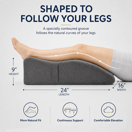 itcozy Leg Elevation Pillow for After Surgery, Memory Foam Leg Wedge Pillow with Ergonomic Curved Groove that Follows the Natural Leg Shape for Swelling, Recovery and Blood Circulation | Ergonomic Curved Groove for Swelling, Knee Recovery, Hip Recovery,