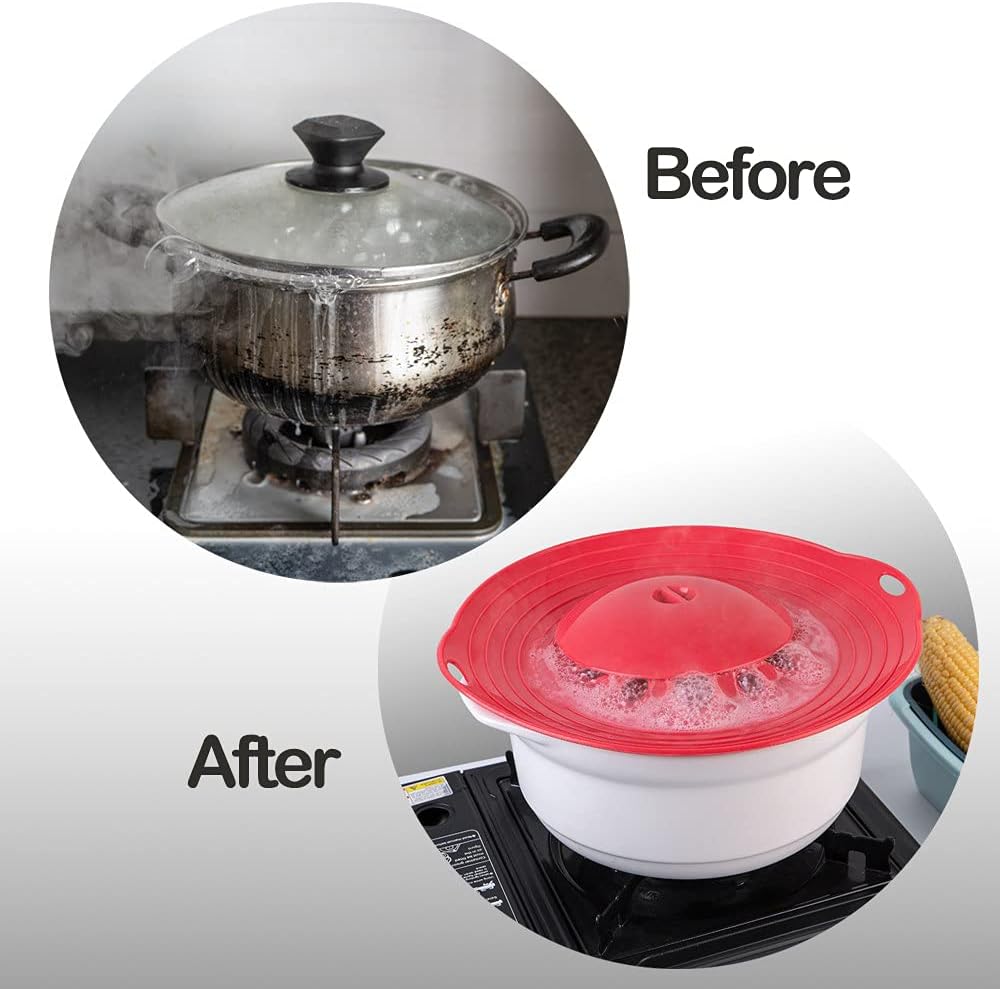 Silicone Boil Over Spill Stopper Lid - FDA Food Grade, BPA-free Instant Pot Cover Fits Openings 6" to 10" (Red)