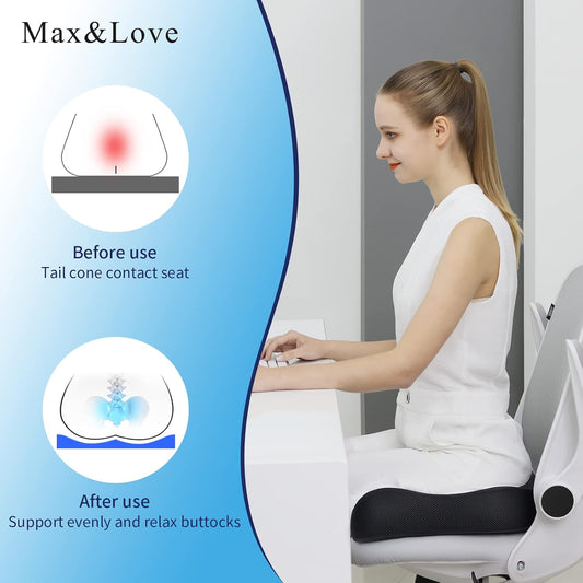 Memory Foam Seat Chair Cushion for Relieves Back Sciatica Pain Tailbone Pain Coccyx Degenerating Disc Orthopedic Osteoarthritis Prostate Cushion Low Back Pain Cushion Hip Shaping (Dark Gray)