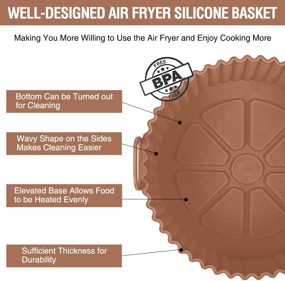 Air Fryer Silicone Liners for Ninja Air Fryer AF101 4 QT AF150 AF161 5.5 QT MAX XL, for COSORI/Gourmia/PowerXL/InstantPot/Philips 4QT and Most 3 to 5 QT Airfryers, Better than Parchment Paper Liners