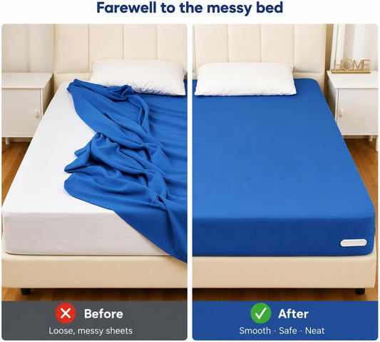 Bed Sheet Holders for Corners, 4PCS Fitted Sheet Holders with Lock Strips, Keep Sheets Tight & Secure, Non-Slip Sheet Clips for Mattress, Easy to Install, Fits Twin, Full, Queen & King Beds