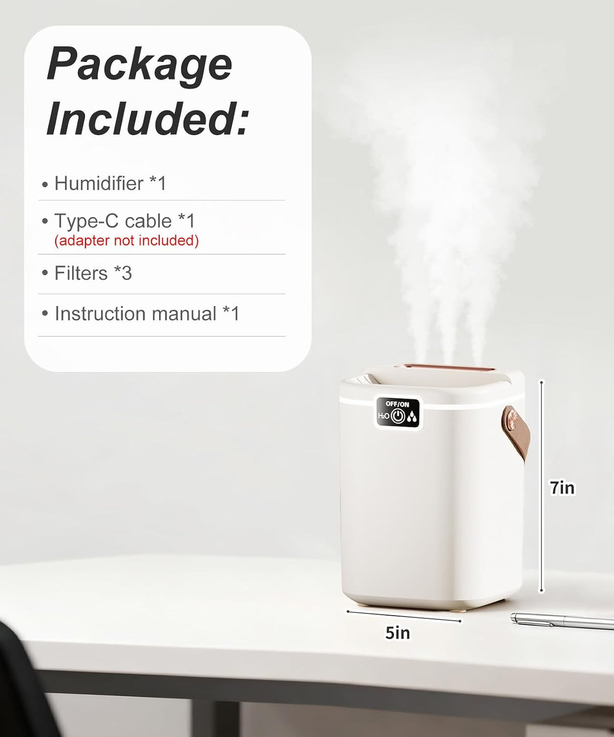 2L Cool Mist Humidifiers for Bedroom, 3 Nozzles Quiet Small Humidifier with 4 Mist Modes, Top Fill Desktop Personal Humidifier with Night Light & Auto-Shutoff, Portable USB Powered for Office, Plants