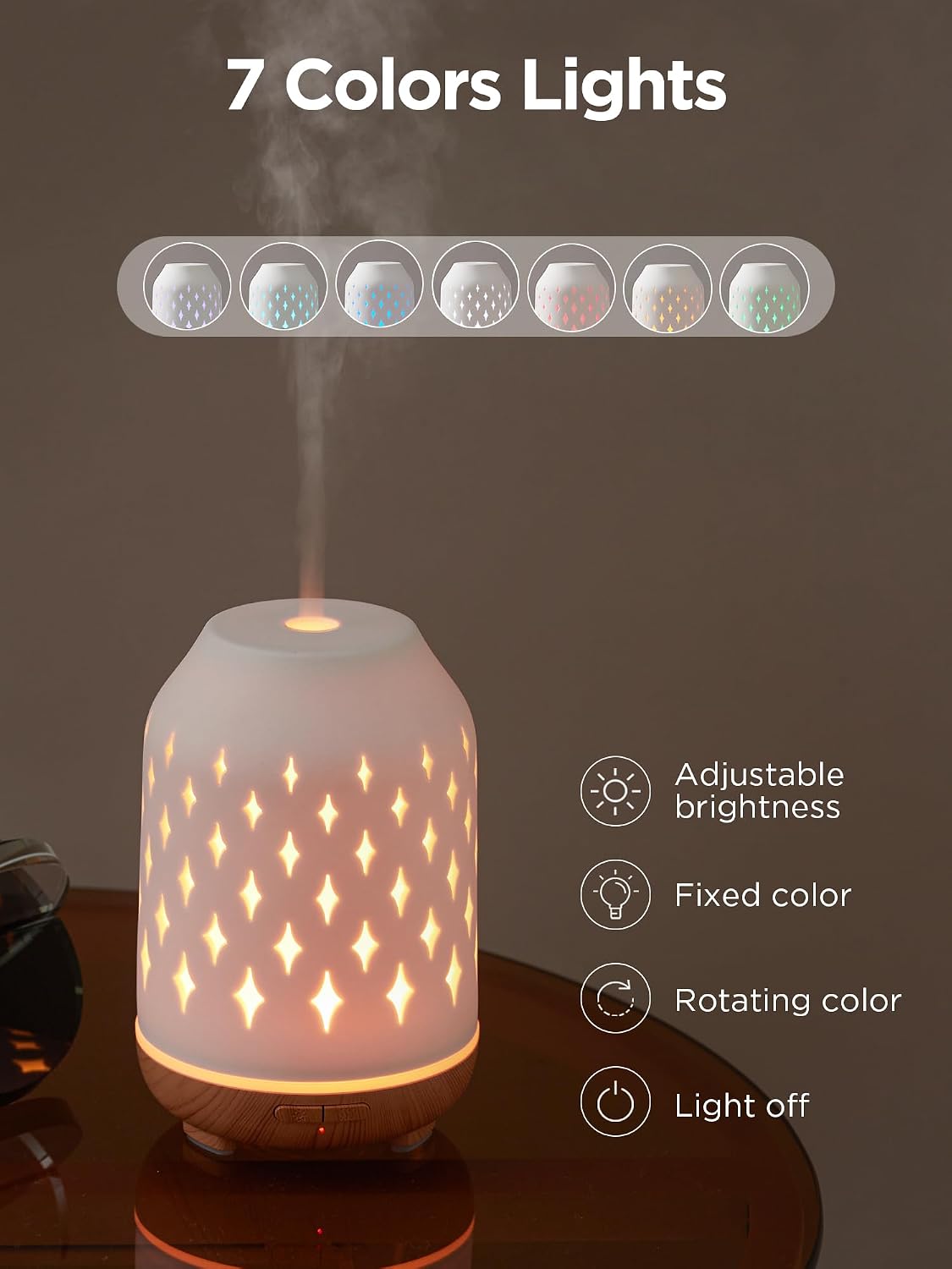InnoGear Essential Oil Diffuser, 150ml Ceramic Stone Diffuser Handcrafted Aromatherapy Diffusers Ultrasonic Cool Mist Humidifier Vaporizor with 2 Mist Modes Waterless Auto Off for Room Office, White