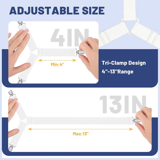 Adjustable Bed Sheet Corner Holder Straps, Triangle White 4 Pack