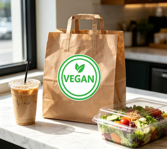 500 Pcs Vegan Food Labels, 1.5 Inch Round Self-Adhesive Vegan Stickers, Green & White Circle Dots for Restaurants, Catering, Cafes, Grocery Stores & Home Kitchen Organization