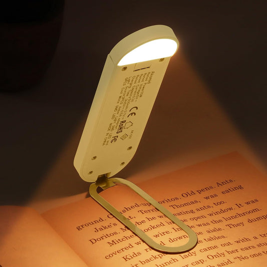 Akomid USB Rechargeable Book Light for Reading in Bed, 8 LEDs Bookmark Style Clip on, Eye-Cared Amber Light Mode for Kids, Blue Light Blocking, Stepless Dimming,Khaki