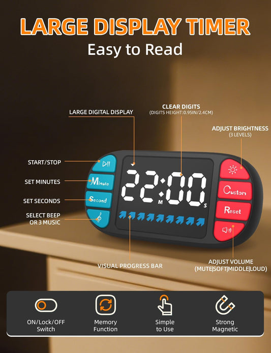 DOOMAY Magnetic Digital Kitchen Timer for Classroom Countdown