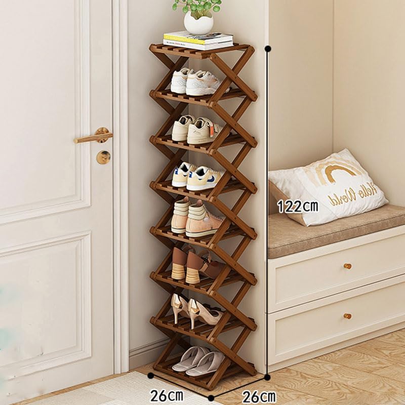YYW Bamboo Shoe Rack for Entryway, Foldable Free Standing for Closet | Installation-Free Vertical Shoe Racks, Shoe Shelf for Living Room Bedroom, Easy To Assemble, Tawny 5 Layers