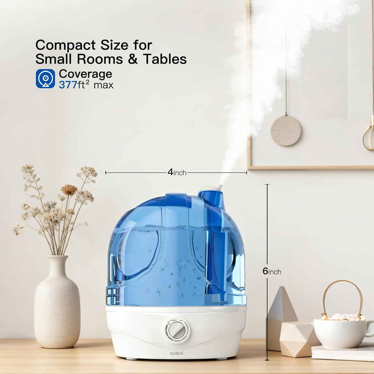 AZEUS 2.8L Cool Mist Humidifier, Quiet Adjustable Mist with Auto Shut-Off