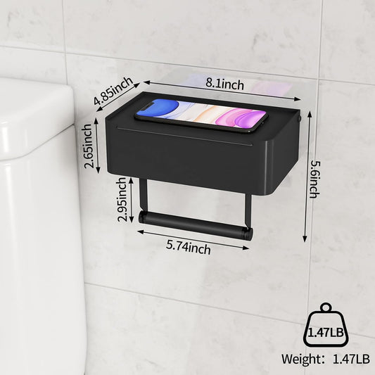 JUYSON Toilet Paper Holder with Shelf, Flushable Wipes Dispenser Fits for Bathroom Wipe Storage, Keep Your Wipes Hidden Out of Sight - SUS304 Stainless Steel Wall Mount Organizer (Matte Black)