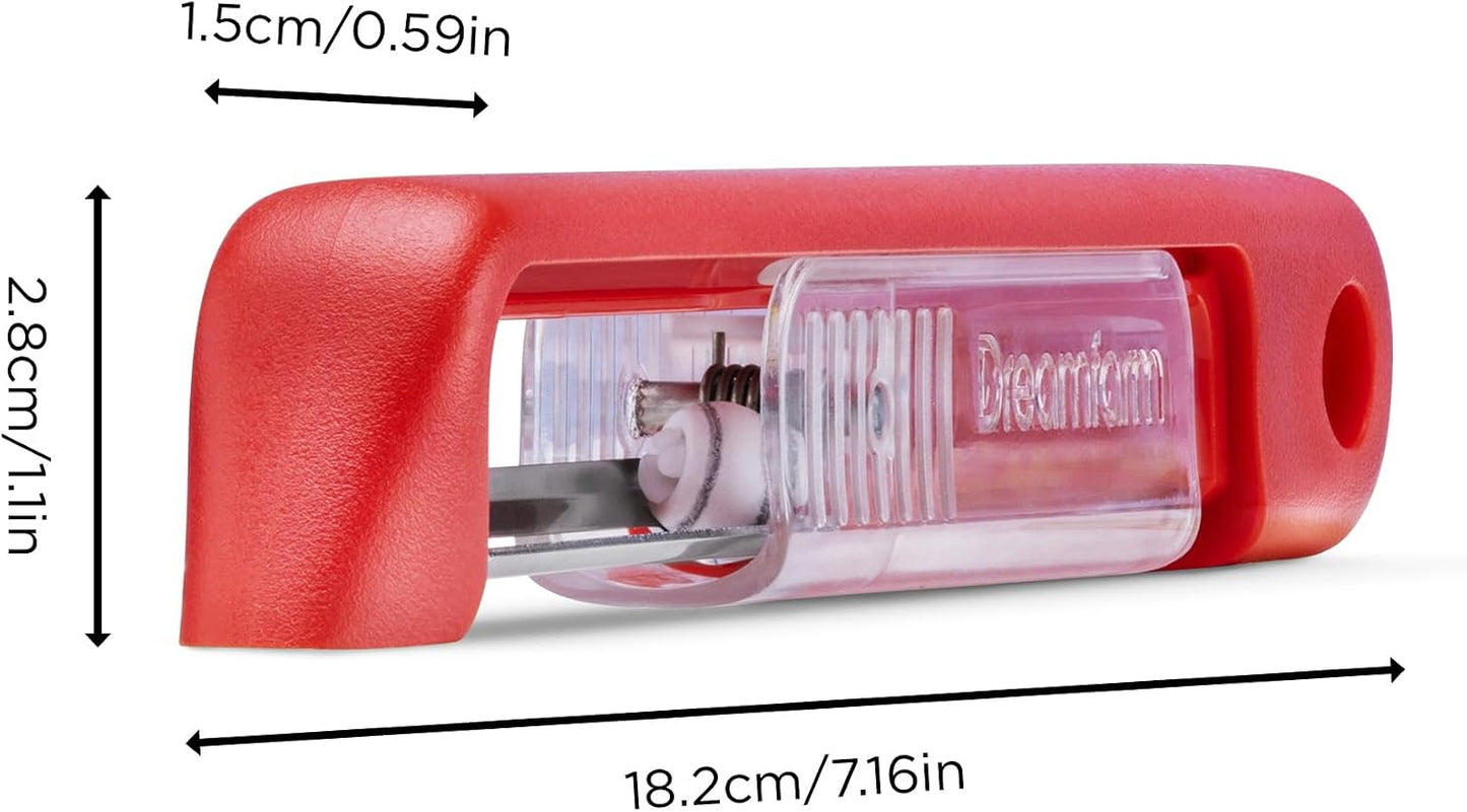 Dreamfarm Sharple Self-Sharpening Vegetable Peeler - Red | Ceramic sharpener in safety cover automatically hones stainless steel swivel blade, suitable for left & right handed use