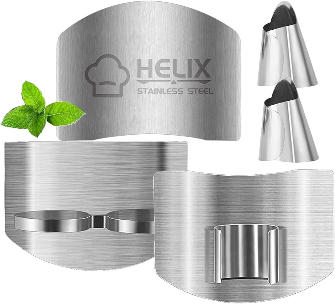 2 Pcs Finger Guard for Cutting aid, Kitchen Tool, Stainless Steel Knife Protector, Adjustable Hand Protect Fingers, Avoid Hurting, Slicing and Chopping, Silver
