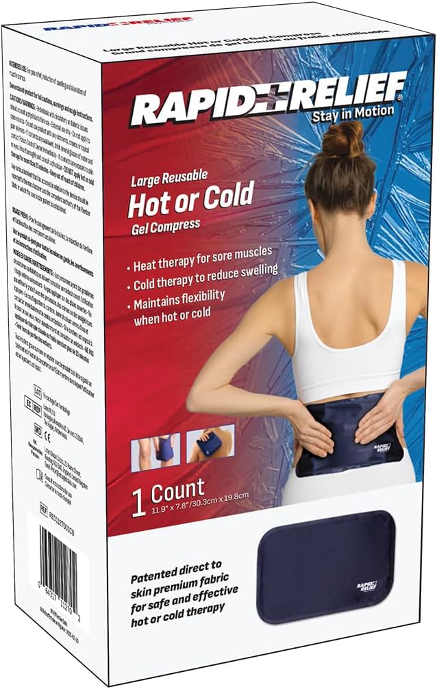 Rapid Relief Hot or Cold Gel Compress, 5x11 Ice Pack for Pain Relief Injury