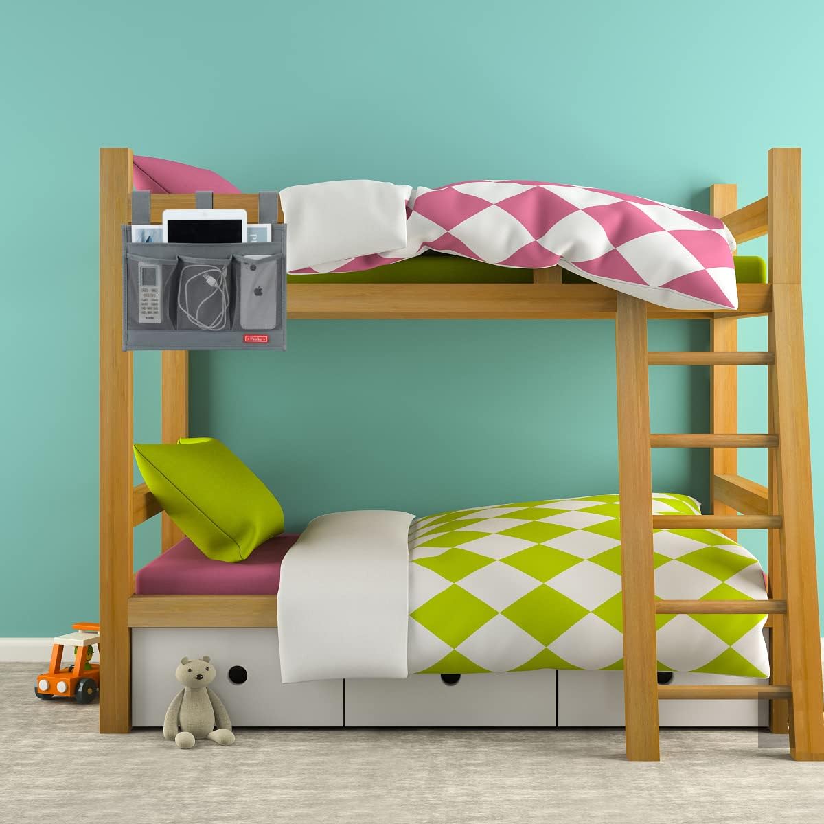 Hanging Bedside Caddy,Bedside Organizer Caddy for Bed Rails(4 Pockets-Grey)