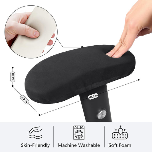 Virelis Ergonomic Office Chair Armrest Covers (Set of 2) - Soft Foam Arm Rest Pads for Elbow & Forearm Pressure Relief - Universal Stretch Fit for Gaming & Office Chairs, Black