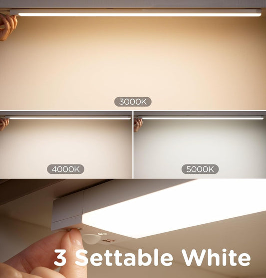 Under Cabinet Lighting Plug in, AC120V LED Motion Sensor Light Indoor 3000K/4000K/5000K, Super Bright, Linkable Under Counter Light for Kitchen,Closet,Shelf,Aluminum (16inch,White)