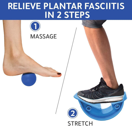Lumia Wellness Foot Rocker with Massage Ball - Calf Stretcher for Plantar Fasciitis, Achilles Tendonitis, Shin Splints, Heel, Feet Pain Relief - Ankle Wedge Stretches Strained Leg Muscle