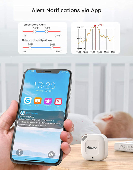 Govee Smart Bluetooth Thermometer Hygrometer H5074, Mini Humidity Sensor | Monitor temp/humidity with alerts, 262ft range. Export 2-yr data, precision sensor, portable. For greenhouse & incubators