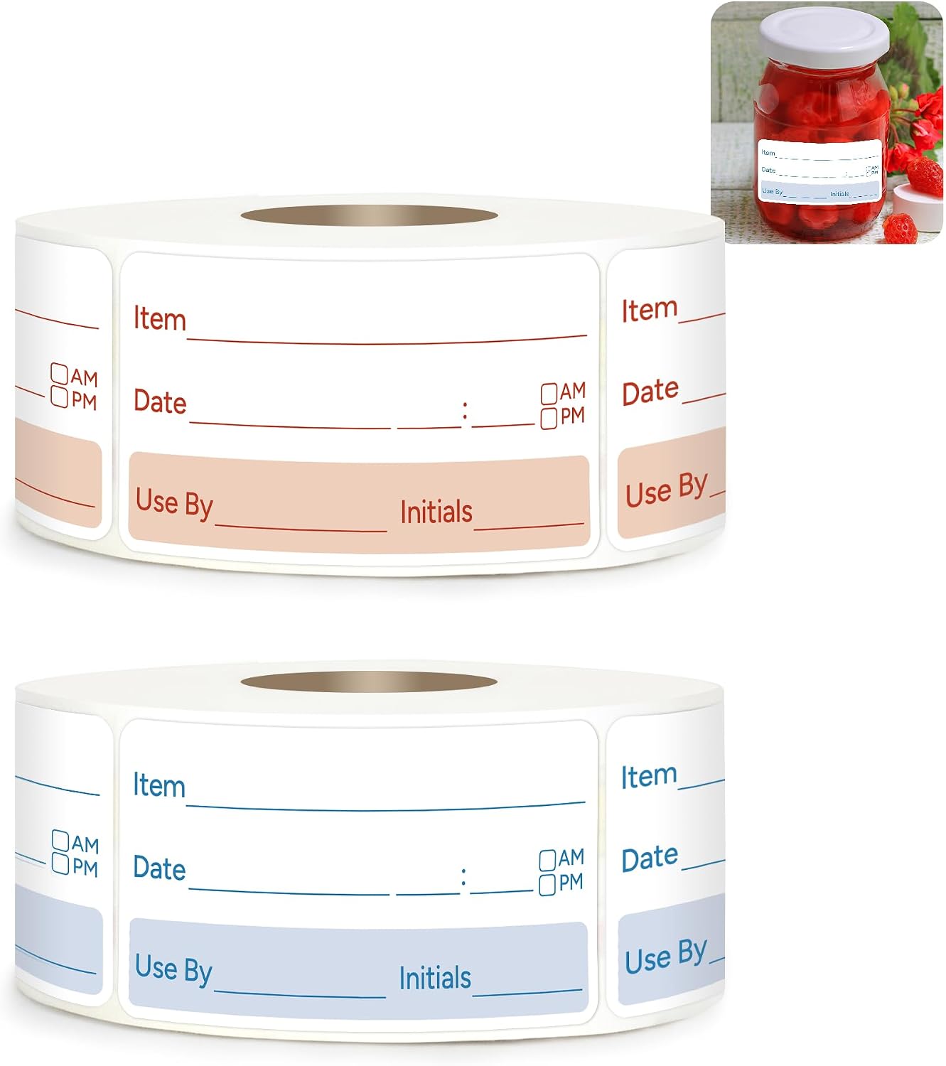 2 Rolls 1000 Pcs 1 X 2 inch Removable Food Date Sticker Labels, Easy to Write for Freezer, Refrigerator Food Containers Date Sticker, Leftover Labels (Blue-Red-US)