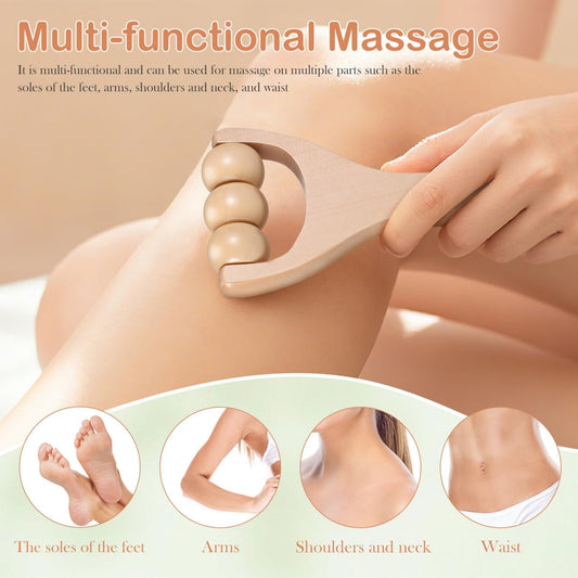 SHINEOFI 2Pcs Wooden Massage Roller, Hand Muscle Roller Stick, Bead Massage Tool for Legs, Manual Wood Therapy Tools for Arms Feet Shoulder Acupoint Tissue Relief