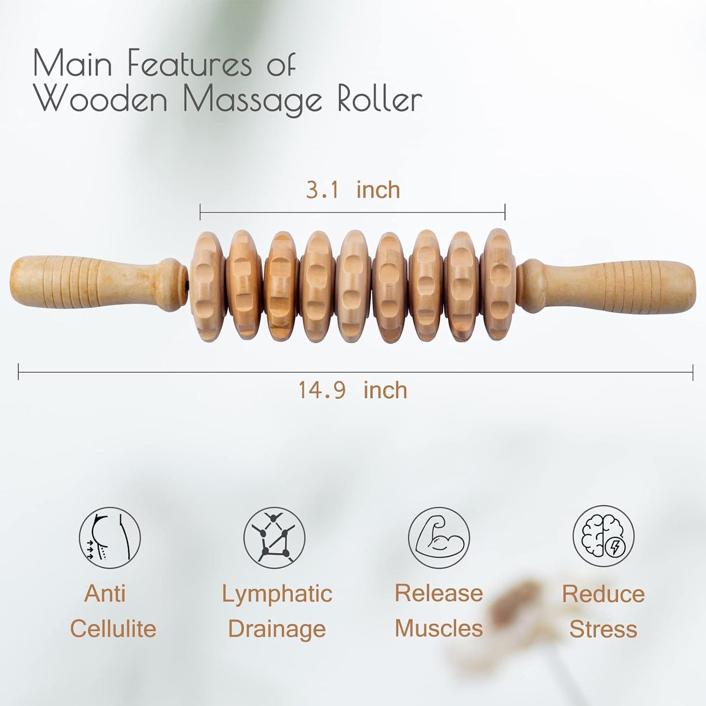 Wooden Massage Roller for Body Shaping, Wood Therapy Roller with 9 Rotating Rollers, Anti-Cellulite Body Sculpting Massage Tool for Muscle Relaxation