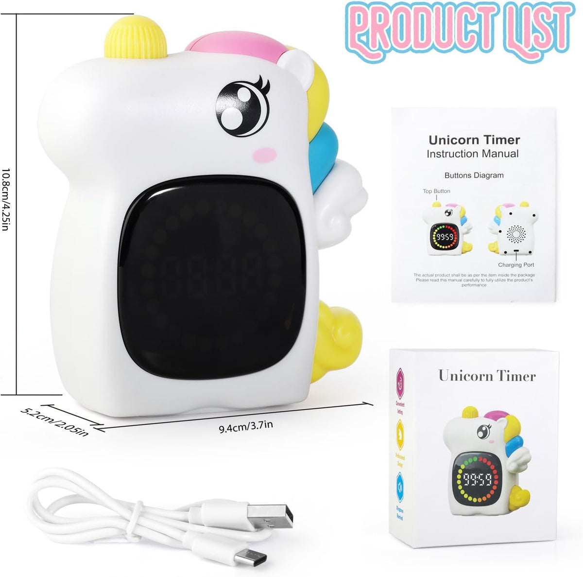 Unicorn Rechargeable 99M Visual Timer for Kids, Potty and Home Study Timer
