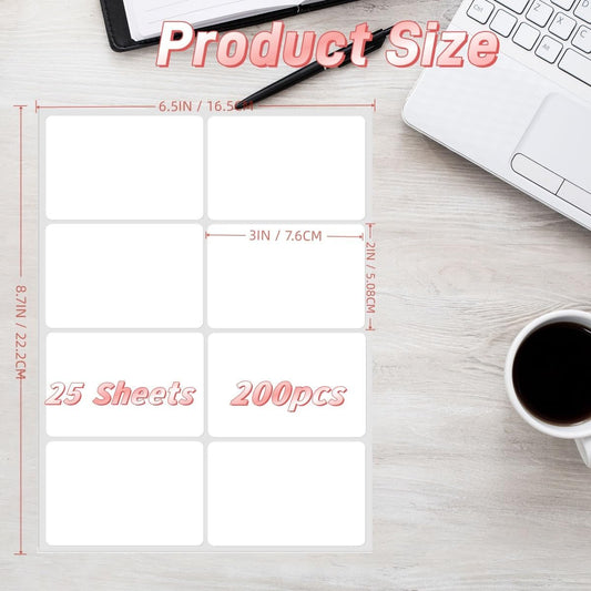 Removable Label Stickers for Organizing -200PCS 3 x 2 inch Waterproof White Handwrite Blank Labels, Classroom, Office & Home Organization for Storage Bins, Moving, Folders, Freeze Food