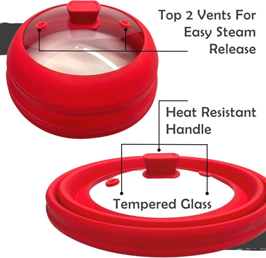 Vented Glass Microwave Plate Cover for Food, Collapsible Microwave Splatter Guard, Silicone Splatter Cover, Foldable Microwave Lid