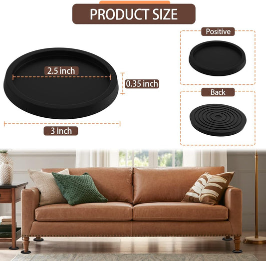 12Pcs 2.5in Furniture Coasters Non-Slip Bed Leg Pads Round Rubber Anti Sliding Caster Cups for Hardwood Floors Brown