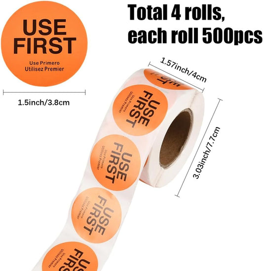 2000Pcs 4 Rolls Green Use First Stickers Kitchen Inventory Stickers 1.5 Inch Round dot Labels for Containers Packaging Tags Food Service Kitchen Restaurant Storage Rotation Stock Handling