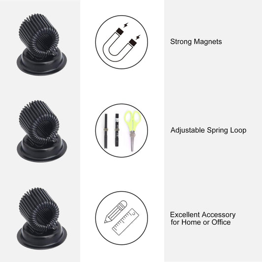 (10 Pack) Magnetic Pen Holder Clip, Stainless Pen Holder Clip with Adjustable Spring Loop, Magno Magnetic Pencil Holder for Refrigerator Whiteboard Erase Board and Bulletin Board Map