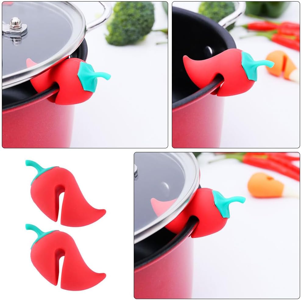 ABOOFAN Silicone Pot Lid Lifter Set of 2 Cute Pepper Shape Spill Stopper and Steam Release Tool for Kitchen Cooking and Boiling Pots