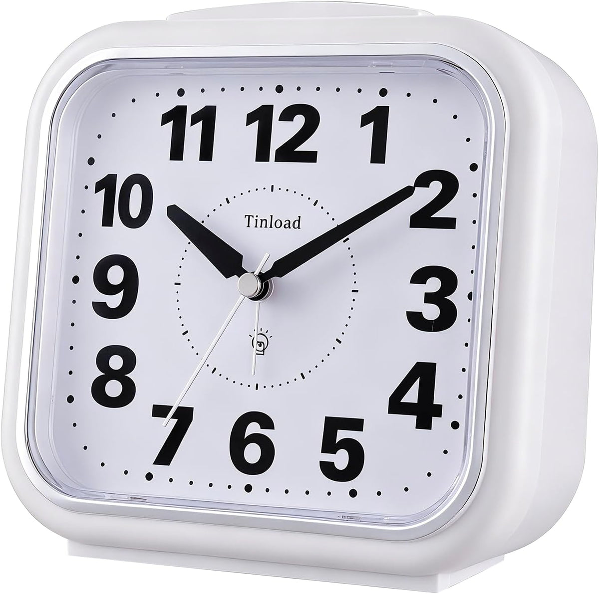 Tinload 5.5" Large No Ticking Analog Alarm Clock,Silent Readable for Seniors,Easy to Set,Gradual Rise Alarm,Big Numbers,Gentle Wake,Snooze, Lighted on Demand,Battery Operated,Black