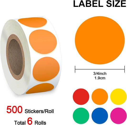 6 Different Colored Dot Stickers for Toddlers Kids 3/4 Inch 3000 Pcs, Misofuki 6 Assorted Blank Circle Garage Sale Price Stickers Rolls for Classroom