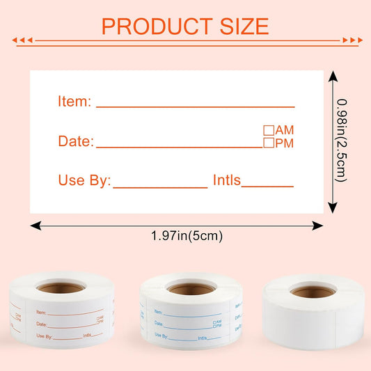 3 Rolls Food Labels, 1” x 2” Labels for Food Containers, Self-Adhesive Removable Freezer Labels for Dining Rooms, Kitchen Storage, Schools, Offices, Storage Rooms (Total of 1,000 Pieces)