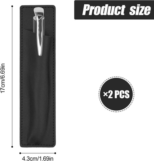 2-Piece Magnetic Pen Holder, Leather Pen Pouch with Magnet for Fridges & Other Metal Surfaces, 6.69x1.69 inch (Black)