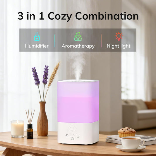 ZAFRO 3.2L Comfort Humidifier for Bedroom, 7 Color LED Night Light, Top Fill Design & Multiple Mist Levels, 24 dB Quiet Ultrasonic Comfort Humidifiers, White, Touch Control