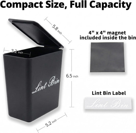 Artilife Magnetic Dryer Lint Bin with Lid, 6 x 5 in White ABS Plastic | Compact 1.8L dryer lint holder mounts to metal appliances without tools; fitted lid hides lint and sheets for laundry room
