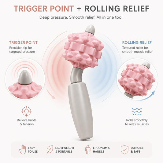 Handheld Massage Tool for Trigger Point Relief, Portable Muscle Roller for Deep Tissue Relaxation, Compact One-Hand Recovery Tool for Neck, Legs, Arms & Back